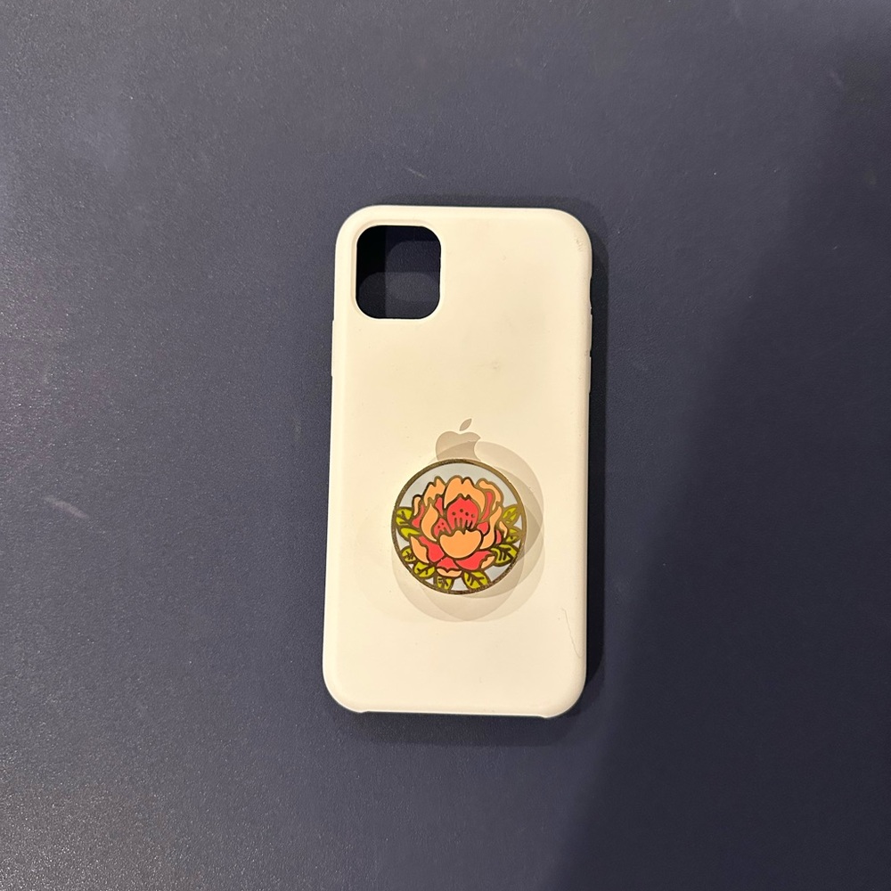 White Apple iPhone 11 Case with Popsocket